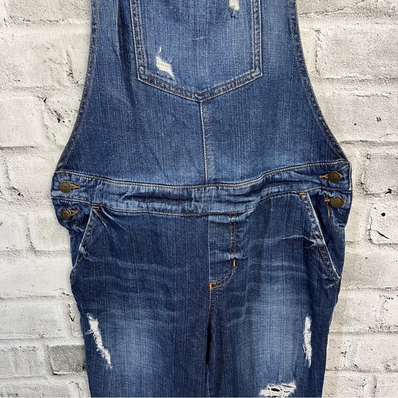 Guess Distressed Denim Straight Leg Jean Overalls - Picture 3 of 12